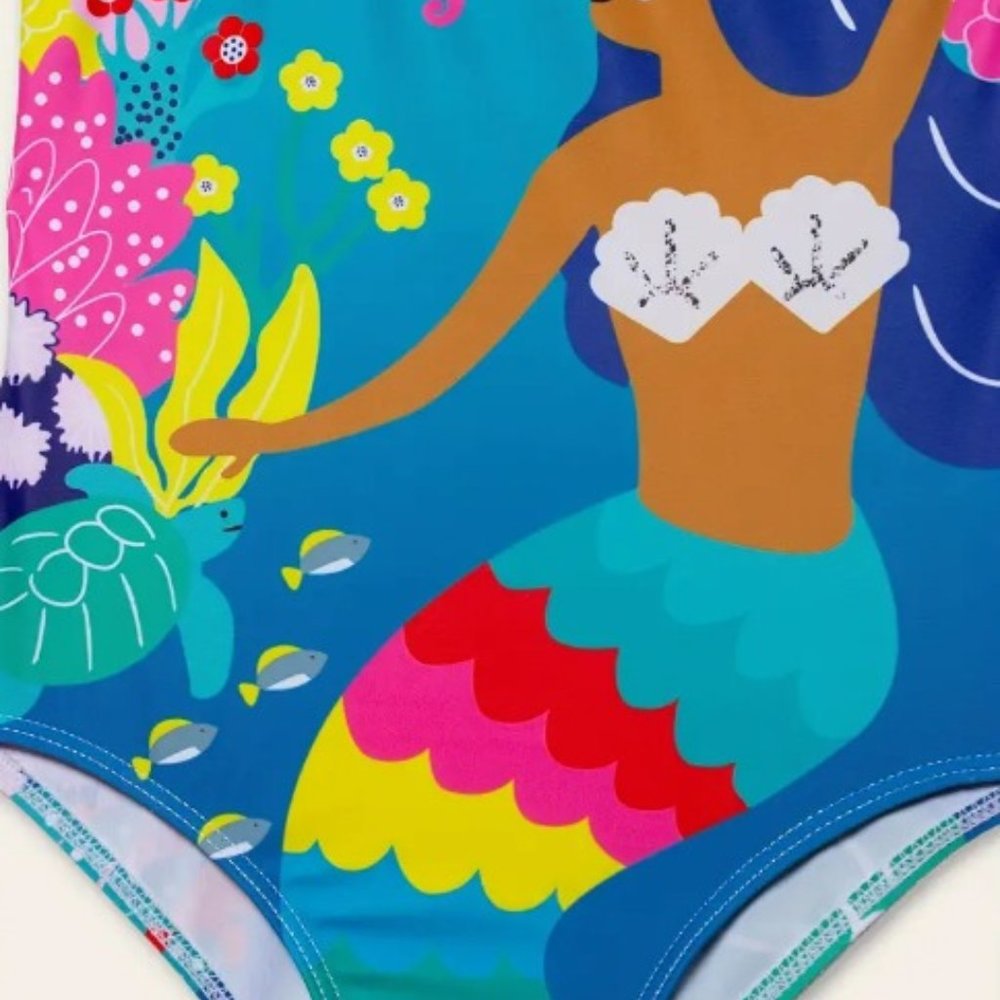 Boutique Mermaid Girls Blue Swimsuit Bathing Suit - Picture 2 of 4